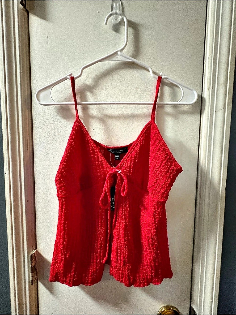 See You Monday Red Textured Camisole Size XL Like New